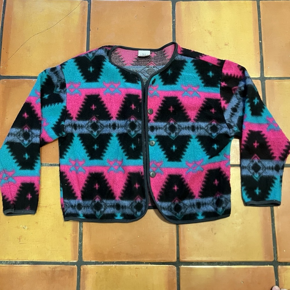 Vintage David Wayne Fleece Blanket Jacket‎ Women's Medium Aztec Western 80s 90s